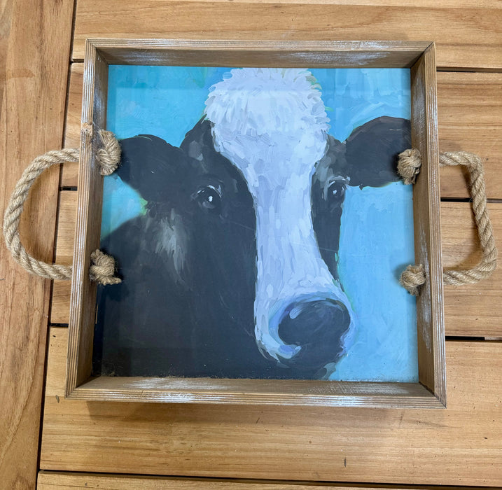 Wood Painted Cow Tray