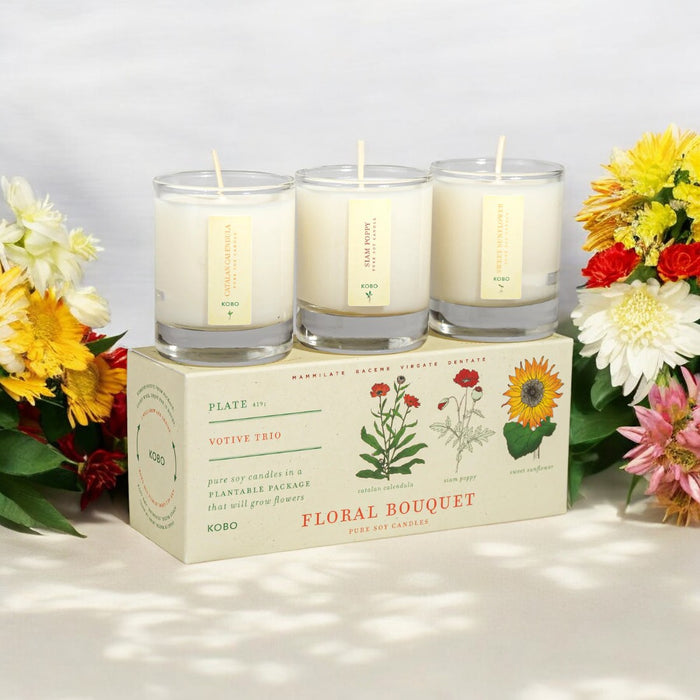 KOBO Floral Bouquet Votive Candle Trio- Plant the Box!