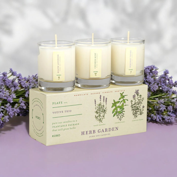 KOBO Herb Garden Votive Candle Trio- Plant the Box!